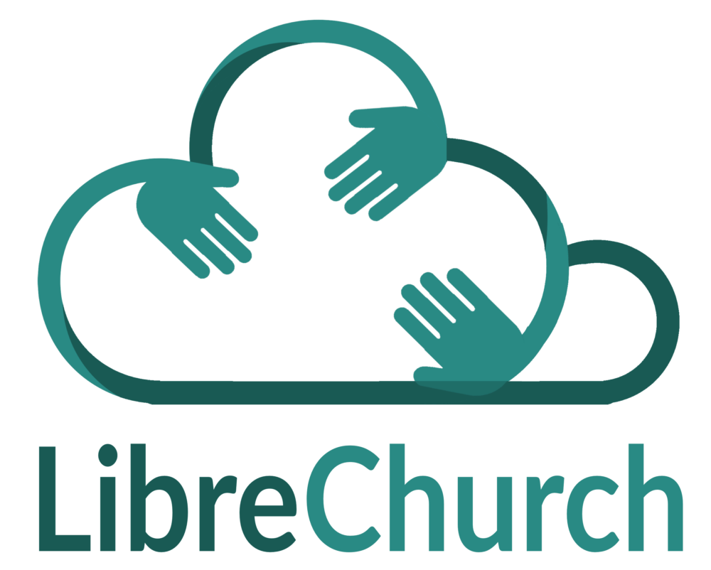 Logo des LibreChurch-Projektes: Drei Hände strecken sich aus einer Wolke entgegen